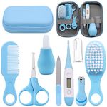 VicBou 8pcs Baby Grooming kit, Newborn Baby Care Accessories with Zipper Box, Baby Hair Nail Thermometer Care Set, Baby Healthcare Set for Newborn Infant, Toddler Girls & Boys (Blue)