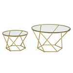 Eden Bridge Designs Mid Century Modern Wood Nesting Tables for Living Room Bedroom Home Office, Set of 2, Geometric Design, Glass, Gold, 71x71x41 cm