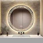 VENETIAN IMAGE Round Bathroom Mirror Wall Mounted with Backlit LED Light, Illuminated Vanity Mirror, Anti-Fog Circle Makeup Mirror, 3-Color Dimmable, (Geometry Pattern) (Eternal, 70 cm)