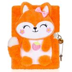 Fox Diary for Girls with Lock and Keys, Plush Fox Journal Notebook for Kids, Lock Diary with 160 Lined Pages for Writing Drawing, Back to School Supplies Birthday Gifts for Girls