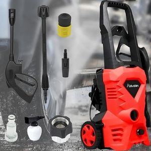 ADVWIN 3500Psi Pressure Washer, 2000W Electric High Power Washer Adjustable Spray Gun (5m High Pressure Hose) Red | Suitable for Families