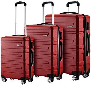 3Pcs Luggage Set Travel Suitcases Hard Carry On Trolley Lightweight with TSA Lock and 2 Covers Red