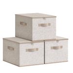 SONGMICS Foldable Storage Organiser Boxes, Set of 3 Storage Basket Bins with Lids, Handles, Clothes Organiser, 40 x 30 x 25 cm, Non-Woven Fabric, Sand Beige RZB003K01