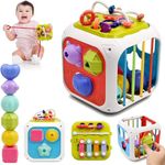 Cable World Montessori Toys 7 in 1 Baby Sensory Toy for Kids Educational Learning Shape Sorter Activity Stacking Toys Baby Shape Sorting Interactive Toy Fine Motor Skill Developmental,Multicolor