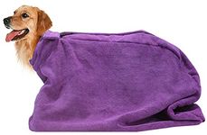 Premium Microfiber Dog Drying Bag - Quickly Removes Water Mud and Dirt - Extra Absorbent Towel Solution with Durable Hook and Loop Neck Strap-Purple-S Plus