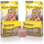 Ohropax Reusable Wax/cotton Ear Plugs with Clear Carrying Case - 2 pack (24 Plugs Total)