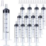 20 Pack 5ml Plastic Sterile Syringes with Storage Caps, Luer Slip Tip Syringe for Scientific Labs, Feeding Pets, Liquids Measuring Syringe Tools