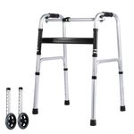 Walkers for Seniors Foldable - Compact Folding Walker with 2 Wheels, 7-Height Adjustable Aluminum Walkers, Stable Stand Up Walkers for Seniors Elderly, Adult Walker Supports up to 420 Lbs