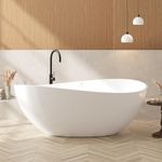 FerdY Lamu 63" Stone Resin Freestanding Bathtub, Gracefully Shaped Freestanding Bathtub, Solid Surface Soaking Tub, Matte White, cUPC Certified, Pop-up Drain and Integrated Slotted Overflow