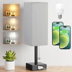 Aooshine Bedside Lamp, Table Lamp for Bedroom, Lamp with USB C+A Charging Ports, Small Bedroom Lamp with 3-Color Modes with Pull Chain, Bedroom Lamp with Grey Fabric Shade(LED Bulb Included)