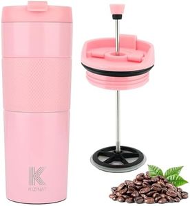 French Press Coffee Travel Mug - Portable Coffee Maker - French Press - Perfect for Tea and Coffee - Hot and Cold Coffee Press Brewer Thermoses Cup - Pink - 450ml 15oz Stainless Steel