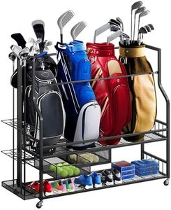 DWVO 4 Golf Bag Organizer for Garage, Golf Storage Organizer w/Wheels for Garage Club and Shed, Golf Bag Storage Rack w/Drawer for Golf Bags, Clubs, Balls and Other Equipment Accessories