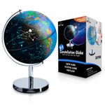 Illuminated World Globe, 3-in-1 Educational Toy Rotating Globe, Globes of the World, Classic Design at Day, Built in LED Glowing Star Constellation Map Nightlight for Kids With Stand Interactive Globe by USA Toyz