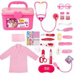 Liberry Toy Doctor Kit for Toddlers 3 4 5 Years Old, Kids Doctor Play Set for Girls Boys Gift, Pretend Play Medical Kit with Stethoscope & Dress Up Costume for Christmas Birthday Halloween Pink