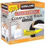 Kirkland Signature Compactor Bags 18 Gallon Smart Fit Gripping Drawstring 70 ct ,Thickness: 2.0 mil,Dimensions: 25.625" x 28"