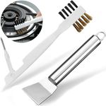 Kitchen Stove Cleaning Brush + Scraper Tool Set, Brass Wire Brushes for Range Hood Grease Grime, Rust Cleaner Heavy Duty Stainless Steel Putty Scraper for Gas Burners Cooktop Pot Pan (Brush + Scraper)