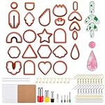 142 Pcs Polymer Clay Cutters, 24 Multi Shapes Polymer Cutters with Earring Cards, Round Circle Shape Cutters Mold for Polymer Clay Jewelry Making DIY Earring