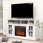 SIMOE 58 in TV Stand with 23 Inch Fireplace, Electric Fireplace TV Console for TVs up to 65", Entertainment Center/w 2 Cabinets & Remote Control, 6H Timer & 3 Flame Brightness, 5100BTU, White