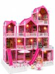 Villa Kids Doll House Playset 3 Story Princess Dream Home 296 PCS Furniture Set DIY Dollhouse Toy with Slide Balcony Garden Pretend Play Gift for Girls Age 3 Plus Multicolor Educational Toy