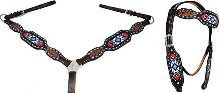 CHALLENGER Horse Western Floral Beaded Leather Bridle Headstall Breast Collar Tack 78HR41B