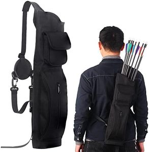 Syansju Archery Back Arrow Quiver, Canvas Arrow Holder, Shoulder Hanged Adjustable Quiver for Arrows, Archery Quiver with Front Pockets (Black)