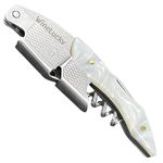 Professional Sommelier Corkscrew Wine Bottle Opener. Manual Hand Opener Used By Waiters & Bartenters. Stainless Steel & Tough Colorful Resin. Built In Beer Opener & Foil Cutter. (White Pearl)