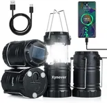 Xynover 4-Pack Solar Camping Lanterns,Rechargeable LED with USB/Solar/AA Battery,Magnetic Base,Hanging Hook,Collapsible, Waterproof for Emergency, Hiking,Hurricane,Campsites,Lanterns for Power Outages