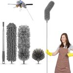 INCLUSSHOP® New 2024 Microfiber Feather Duster 4PCS - Extendable & Bendable Dusters with Long Extension Pole, Washable Lightweight Dusters for Cleaning Ceiling Fan (Twin Extra-Long)