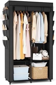 BrFoYu Wardrobe Closet Portable Closet for Hanging Clothes with 4 Shelves, 2 Hanging Rods and 8 Pockets, Easy Assembly and Sturdy Clothes Rack with Cover Free Standing Closet for Bedroom, Dorm, Black