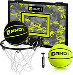 AND1 Over The Door Mini Hoop: - 18”x12” Pre-Assembled Portable Basketball Hoop with Flex Rim, Includes Two Deflated 5” Mini Basketball – Volt/Black (5A1GT0110F0E2)