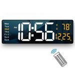 CBK Digital Alarm Clock Wall Table Clock Large Display,16.2 Inch Large LED Digital Clock with Remote Control/Automatic Brightness Dimmer Big Clock with Date Week Temperature (Font Colour May Vary)