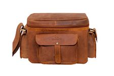 LEADERACHI Genuine Vintage Pure Leather Designer Handmade DSLR Camera Bag with Padded Compartment for Lens