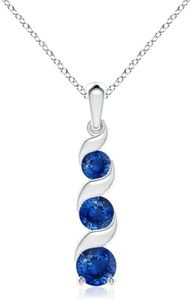 Angara Natural Blue Sapphire Pendant for Women | Channel-Set Round Sapphire Three Stone Journey Pendant in Sterling Silver | September Birthday, Anniversary, Gemstone Jewelry Gift | AAA | 7mm