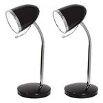 Britalia 2 Pack - Black & Chrome Vintage Retro Table Desk Lamp | Metal Dome Adjustable Head | 1 x E27 ES Bulb Required (Not Included) | Study - Office - Task Light | Inline Switch Operated