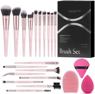 MAGEFY 18 Pcs Makeup Brushes, Premium Synthetic Make Up Brushes Foundation Powder Concealers Eye shadows Makeup Brush Set(Pink)