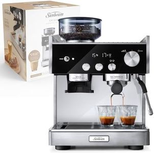 Sunbeam Origins Dual Espresso Machine | Coffee Machine w/built-in Conical Burr Grinder & Anti-static Technology, Dual Thermoblock System for Simultaneous Brewing & Steaming, Stainless Steel EMM7300SS