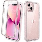 Diaclara Compatible with iPhone 13 Case, 360° Full Body with Built-in Screen Protector Shockproof Bumper Case Cover Clear-Back Designed Compatible for iPhone 13 6.1" - Clear Glitter