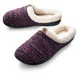 Pupeez Girls Knitted Fleece Lined Clog Slippers, Purple, 11-12 Little Kid