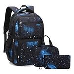 Galaxy School-Bag Backpack with Lunch-Bag for Boys Middle-School Elementary Bookbag