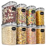 Wildone Cereal & Dry Food Storage Containers, Airtight Cereal Storage Containers Set of 8 [2.5L / 85.4oz] for Sugar, Flour, Snack, Baking Supplies, Leak-proof with Black Locking Lids