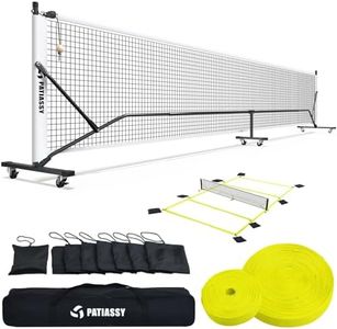 Patiassy Pickleball Net Set with Wheels and Pickleball Court Marking Kit 22 FT Regulation Size Portable Pickleball Nets with Net Tension Adjuster, 8 Sandbags for Outdoor Indoor Driveway (White)