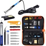 ANBES Soldering Iron Kit Electronics, 60W Adjustable Temperature Welding Tool, 5pcs Soldering Tips, Desoldering Pump, Soldering Iron Stand, Tweezers