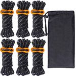 Guy Rope 4mm Reflective Cord Guy Line Tent Guide Rope with Aluminum Adjuster 13 Feet 6 Pack for Tent Tarp Outdoor Packaging (Black)