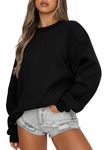 onlypuff Womens Long Sleeve Sweatshirts Crew Neck Pullover Sweatshirt Casual Outfits Fall Clothes Loose Fit Black