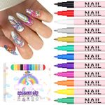 EBANKU 12 Color Nail Art Pens Set 3D 0.7MM Graffiti Acrylic Paint Nail Art Markers Quick-Drying Nail Point Graffiti Dotting Liner Pen Sets for Home & Salon Nail DIY