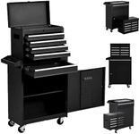 Garvee 5-Drawer Rolling Tool Chest,40" Tall Tool Box with Wheels,Lockable Stand Up Toolbox,Metal Garage Tool Cabinets Organizer (5-Drawer Detachable Tool Cabinet, Black 5 Drawer)