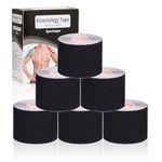 Gotaqery Kinesiology Tape (6 Rolls Pack), Waterproof Elastic Muscle Support Tape for Exercise, Sports & Injury Recovery, Breathable & Latex Free, 5cm x 5m Per Roll (Black)