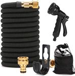 EVERGD Expandable Garden Hose, Upgraded 3-Layer Latex Lightweight Hose Pipe, 3/4"&1/2" Solid Brass Connectors, Black No-Kink Flexible Water Hose with 8 Function Spray (25FT)