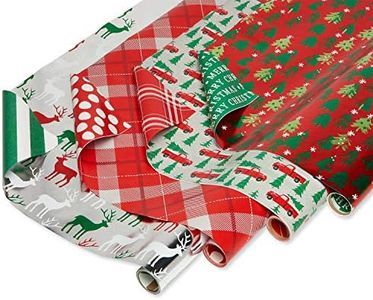 American Greetings Christmas Reversible Wrapping Paper Bundle, Stripes, Polka Dots, Plaid, Reindeer, Trucks and Trees (4 Rolls, 120 sq. ft)