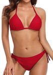 CharmLeaks Women Two Piece Triangle Bikini Set Push up Padded Halter String Bathing Suits Red S